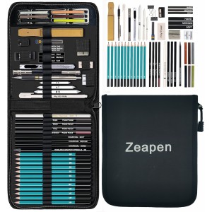 Zeapen 50 Pack Drawing Set Sketch Kit Pro,Art Sketching Supplies with 3-Color Sketchbook,Include Graphite,Charcoal, Pastel and Mechanical Pencil,Ideal for Artist Adults Beginner Kids