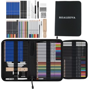 REALZEVA 76-Piece Artist's Sketching & Drawing Kit: Comprehensive Pro Art Supplies with Tutorial, Colored, Graphite, Charcoal, Watercolor & Metallic Pencils for Adults, Teens & Beginners